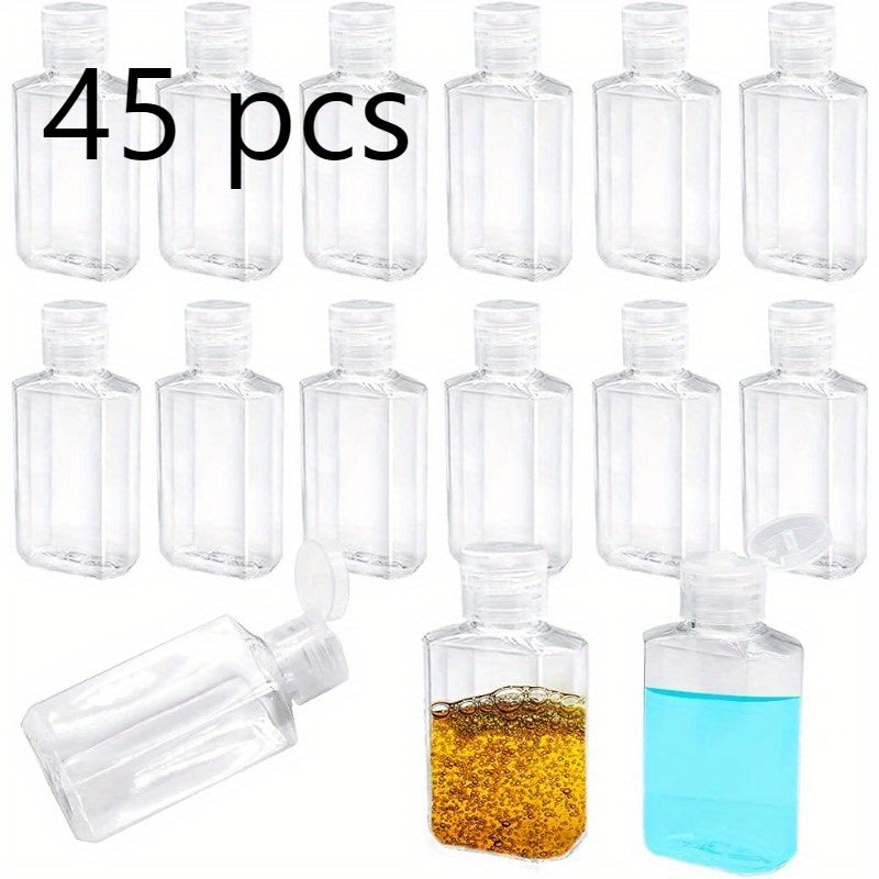 45 Reusable 2.03oz Plastic Refillable Bottles with Flip-Top Transparent Empty Hand Sanitizer Containers, Portable And Suitable for Shampoo, Shower Gel, Toner, And Lotion
