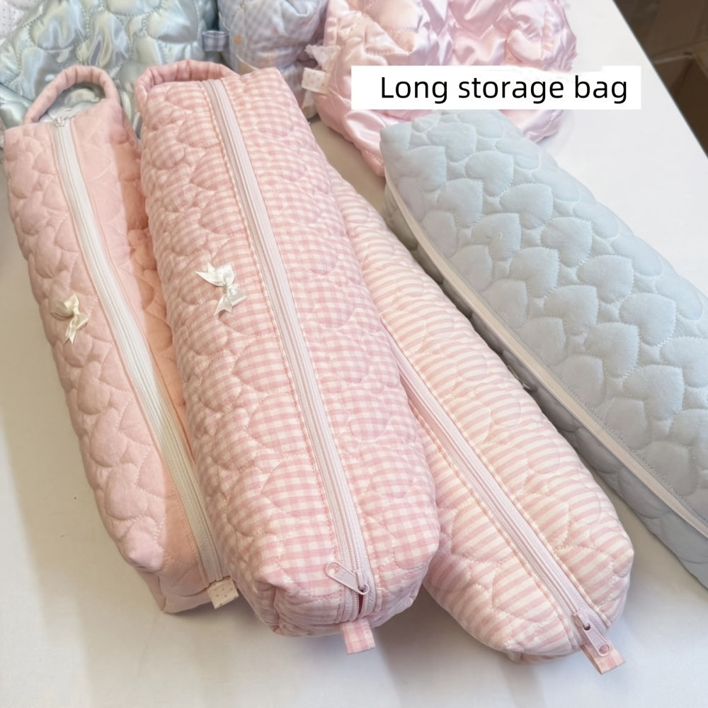 Large Capacity Travel Storage Bag with Long Sweet Heart Quilted Design, Ideal for Curling Irons and Hair Dryers, Portable Waterproof Organizer for Hair Styling Tools, Perfect for Daily Use and Travel
