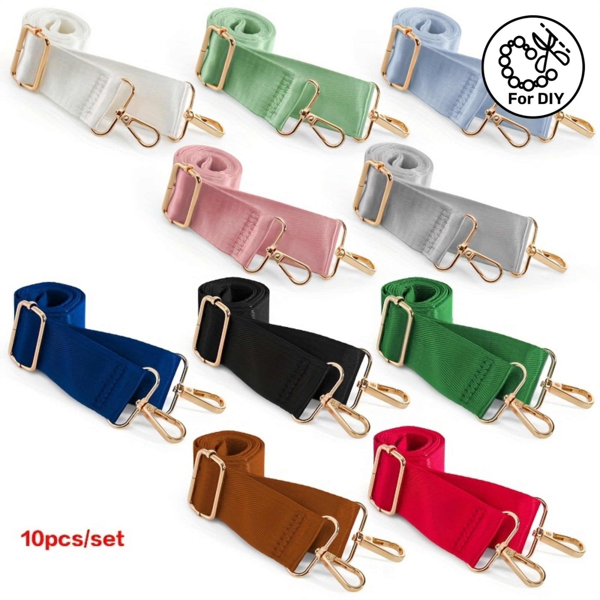 10pcs\u002FSet Versatile Adjustable Nylon Solid Color Webbing Shoulder Strap Wallet Making Replacement Single Shoulder Crossbody Women'S Bag Travel Bag Bag Strap Luggage Additions, Wallet Making, DIY Wallet Making