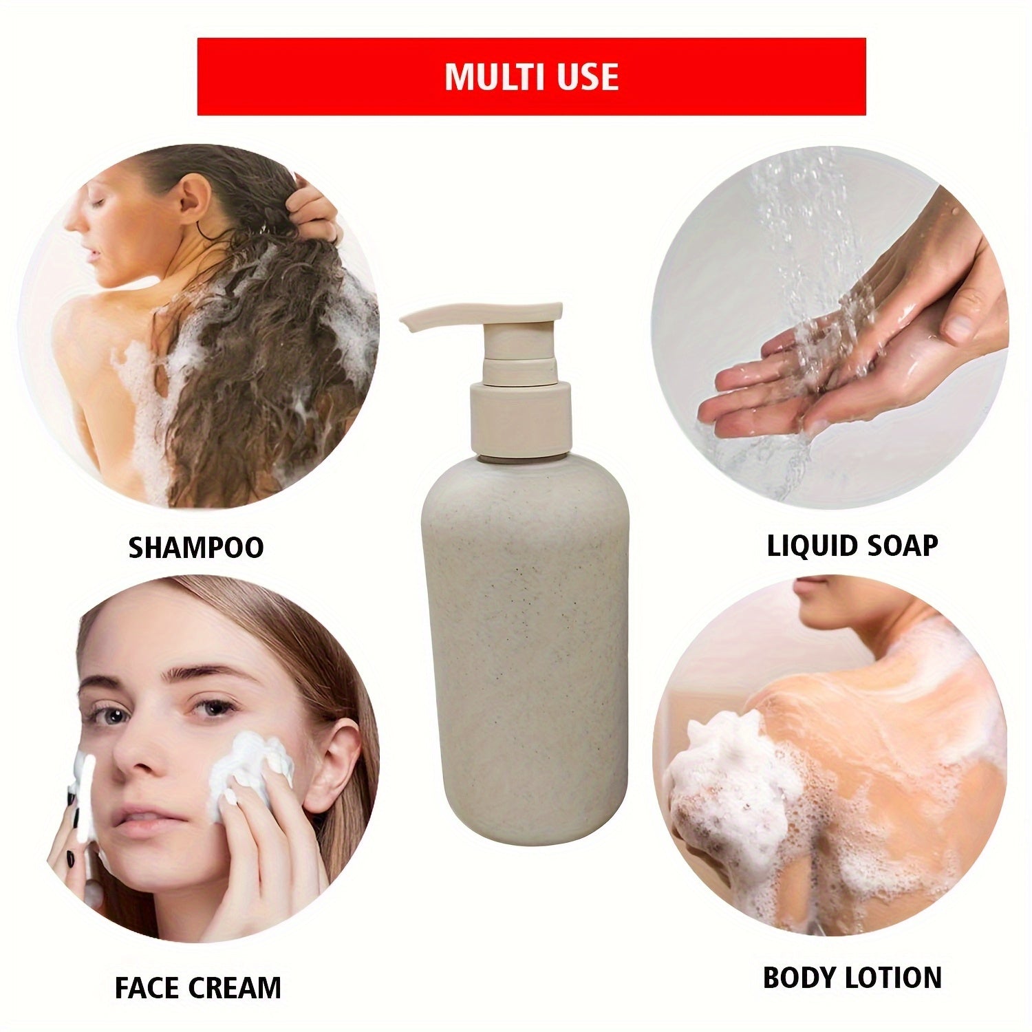 4pcs 250ml\u002F8.45oz Travel Bottle Set with four funnels, Wheat Straw Bottle, Shampoo Squeeze Lotion Bottle, Empty Plastic Refill Bottle- Travel Size, Shower Gel Shampoo Conditioner Refill, Family Size