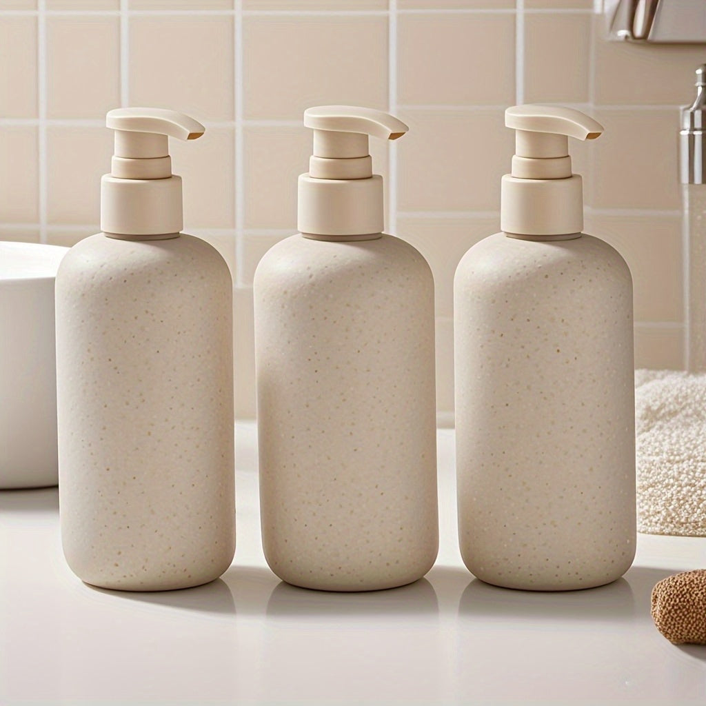 4pcs 250ml\u002F8.45oz Travel Bottle Set with four funnels, Wheat Straw Bottle, Shampoo Squeeze Lotion Bottle, Empty Plastic Refill Bottle- Travel Size, Shower Gel Shampoo Conditioner Refill, Family Size