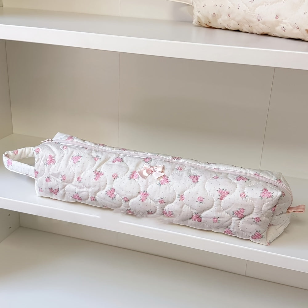 Large Capacity Travel Storage Bag with Long Sweet Heart Quilted Design, Ideal for Curling Irons and Hair Dryers, Portable Waterproof Organizer for Hair Styling Tools, Perfect for Daily Use and Travel