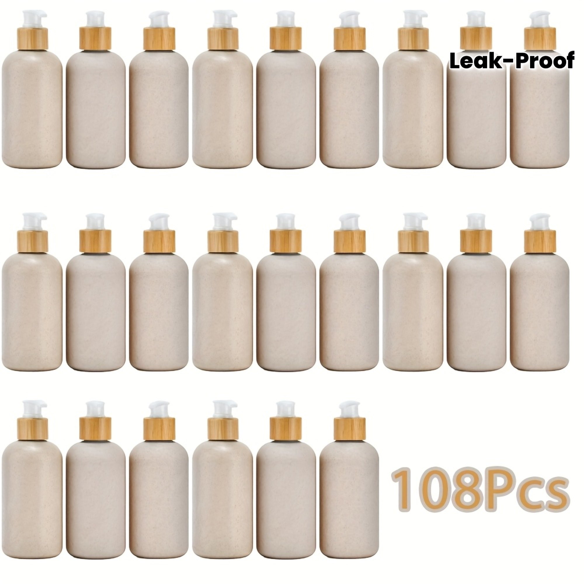 1 Box of 108pcs 250ml\u002F8.45oz Wheat Straw Squeeze Pump Bottles Wholesale • Leak-Proof Bamboo Lid Design • Plastic Empty Bottles for Cosmetics and Skincare • Travel Bottles • Bulk Discount
