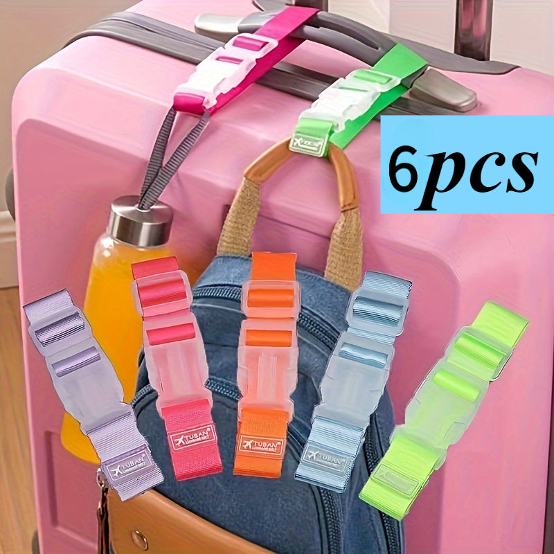 6pcs Set of Random Color Travel Adjustable Luggage Straps- with Quick-release Buckles- Lightweight and Easy to Use- Safe Nylon Securing Ropes Ideal for Backpacks, Suitcases and Handbags, Multi-functional PU Buckles, Secure Suitcases and Travel