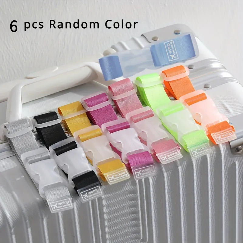 6pcs Set of Random Color Travel Adjustable Luggage Straps- with Quick-release Buckles- Lightweight and Easy to Use- Safe Nylon Securing Ropes Ideal for Backpacks, Suitcases and Handbags, Multi-functional PU Buckles, Secure Suitcases and Travel